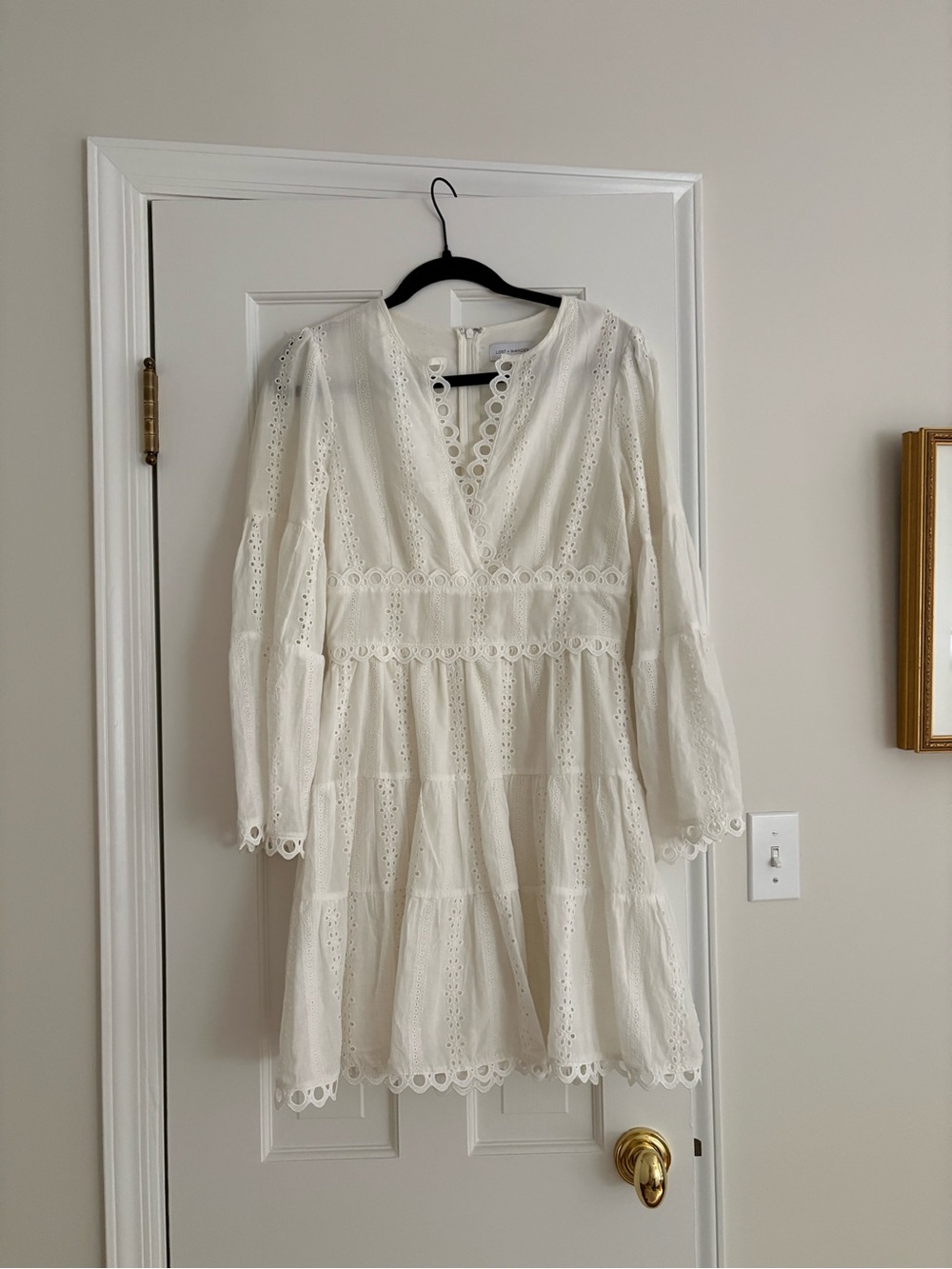 Lost + Wander Ivory Eyelet Tiered Mini Dress